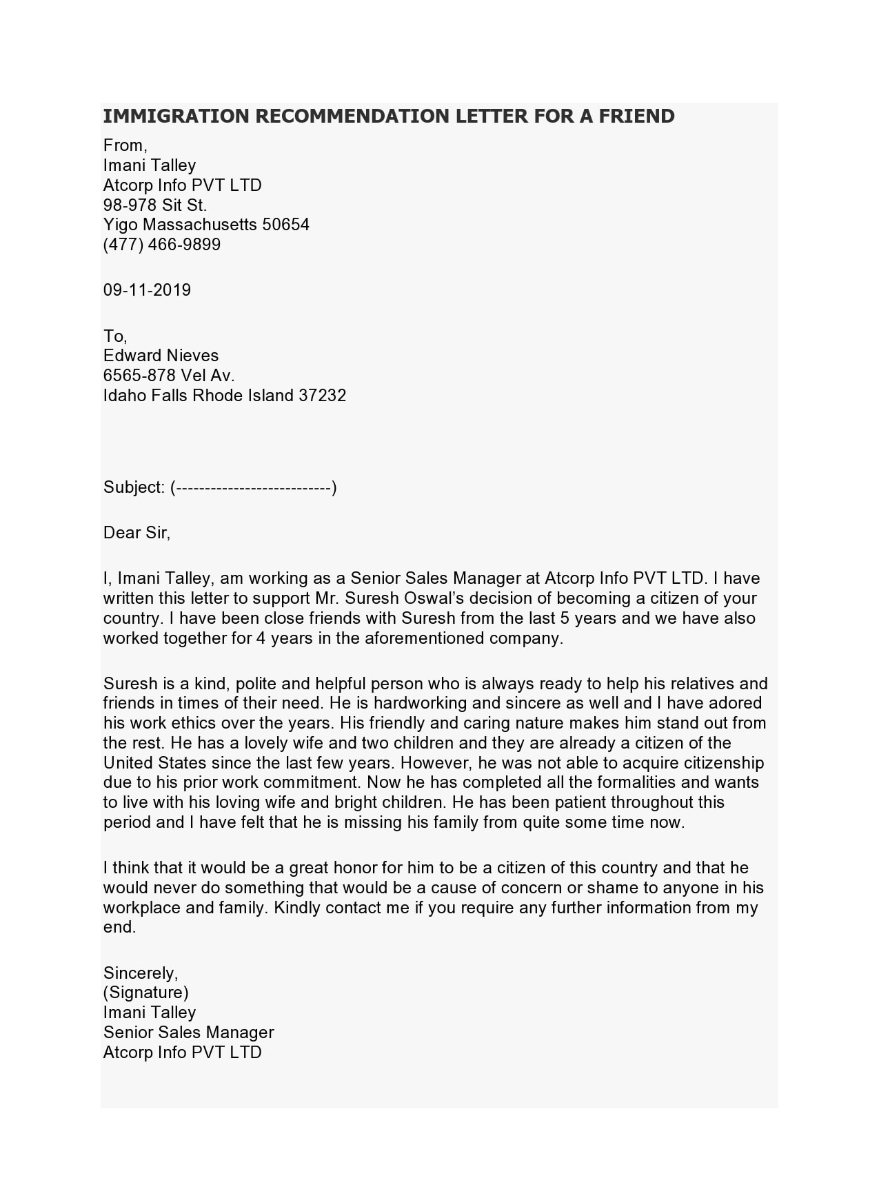 Recommendation Letter For A Friend Format Sample Exam Vrogue Co