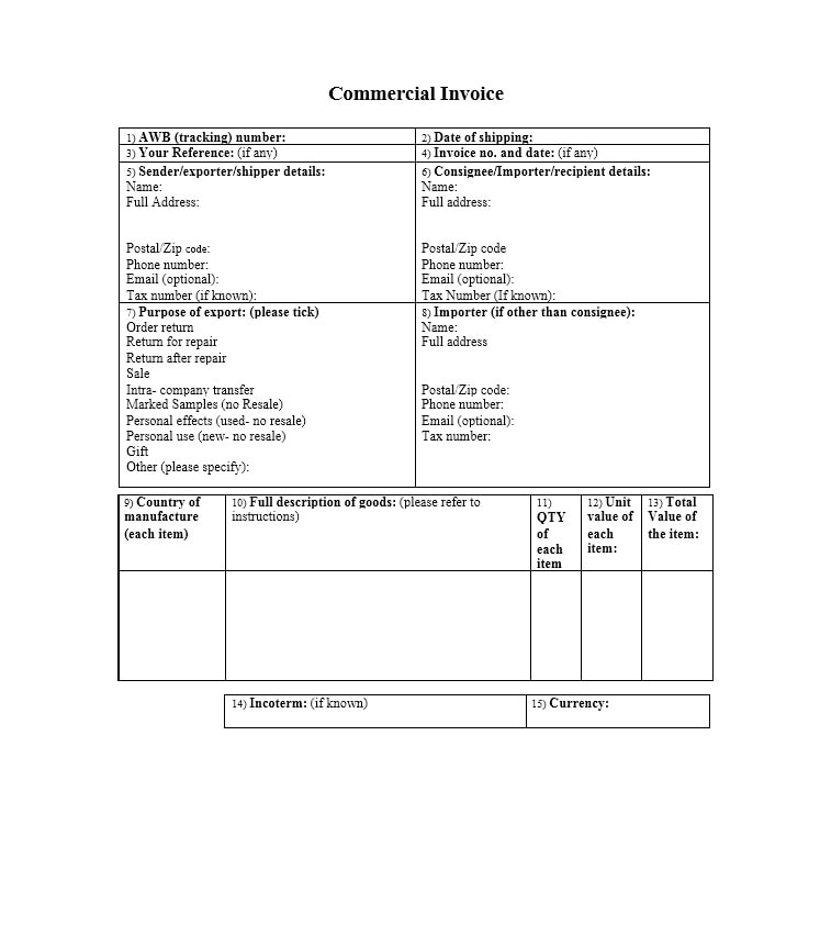 commercial invoice template word