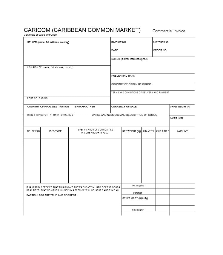 commercial invoice template