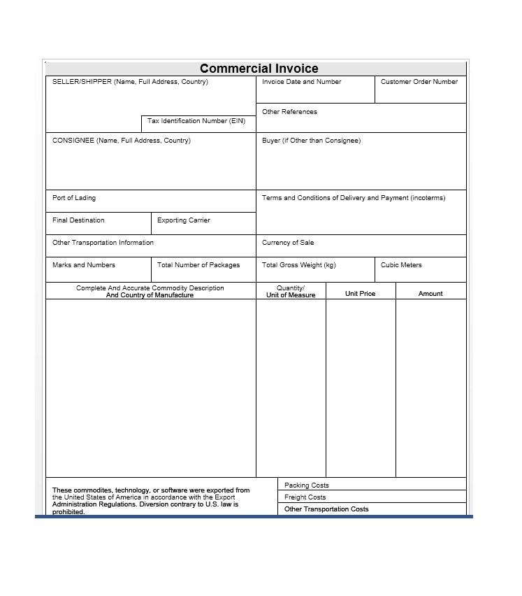 commercial invoice template xls