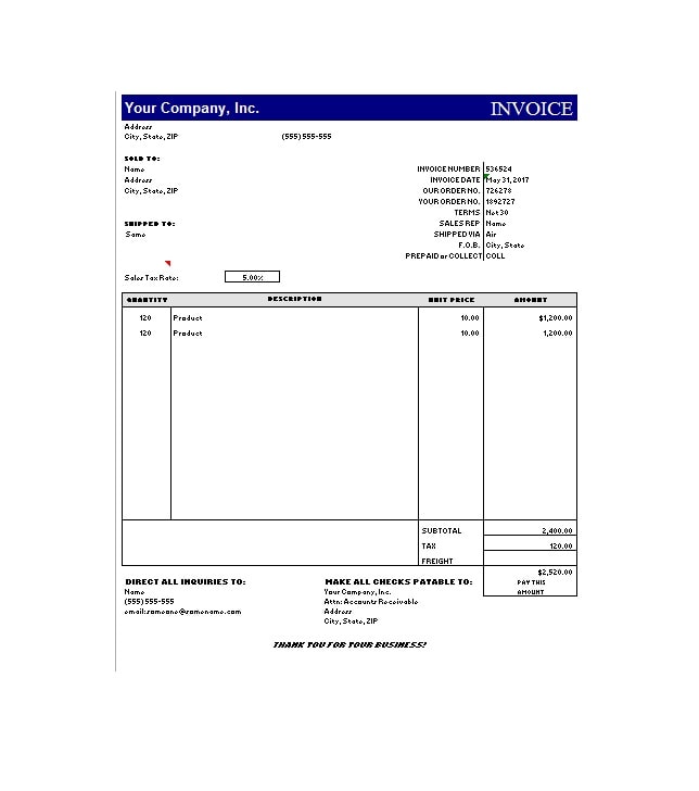 commercial invoice template