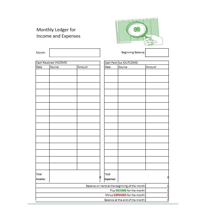 Monthly Self employment Ledger Template