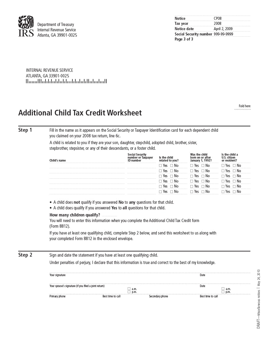 child tax credit worksheet 16