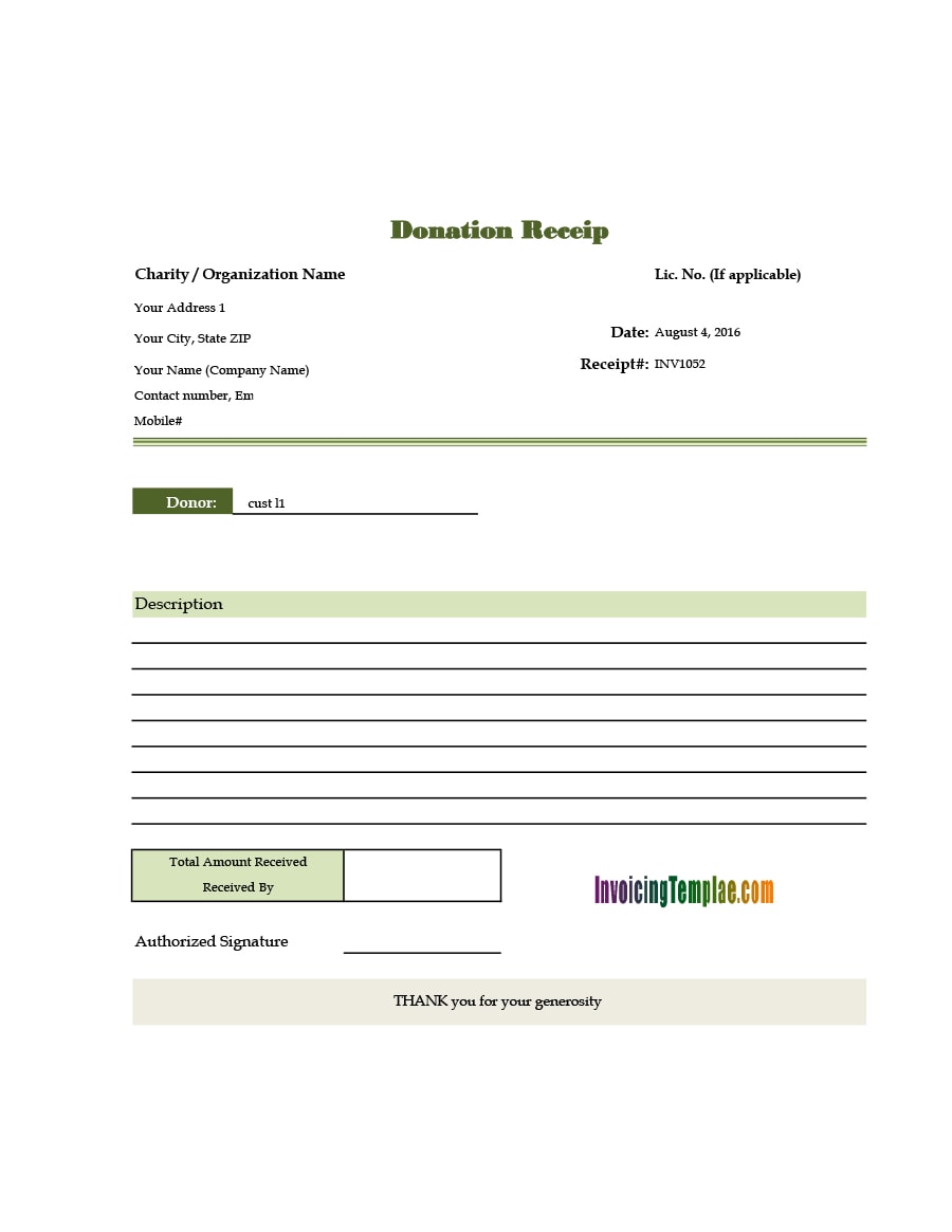 Donation Receipt Template ~ Excel Templates