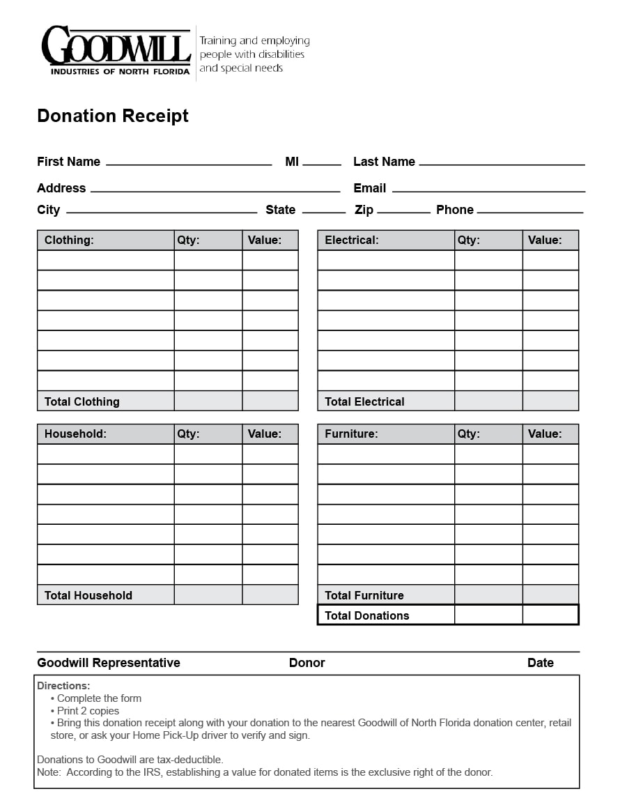 donation receipt template 30