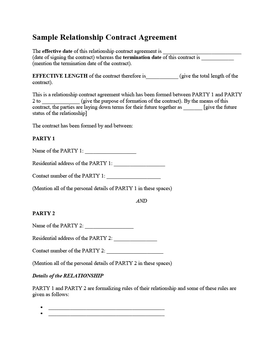 agreement love letter Contract Templates Relationship Relationship 20 &  Agreements