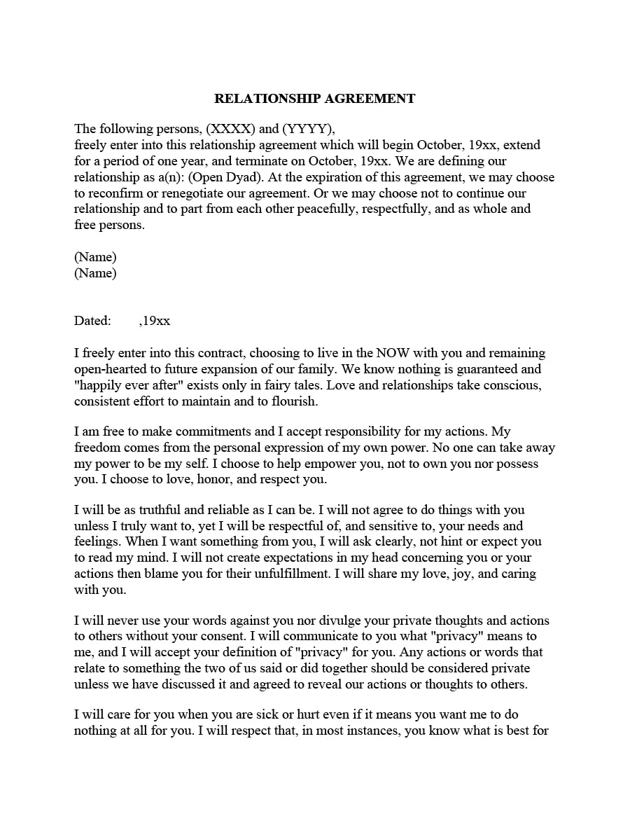 love letter agreement &  Agreements Relationship Contract Relationship Templates 20