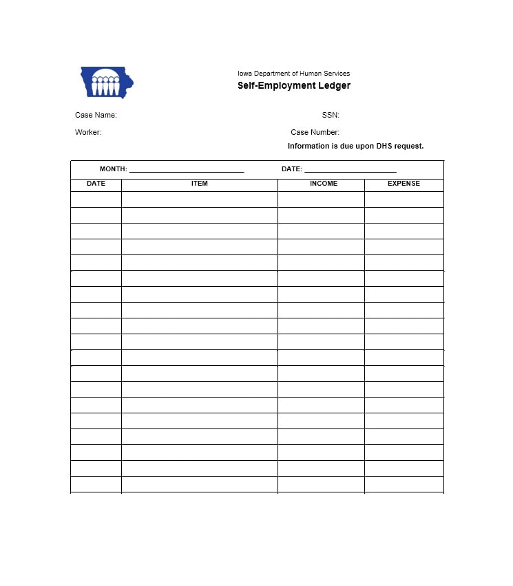 Printable Self Employment Ledger Template Printable Templates