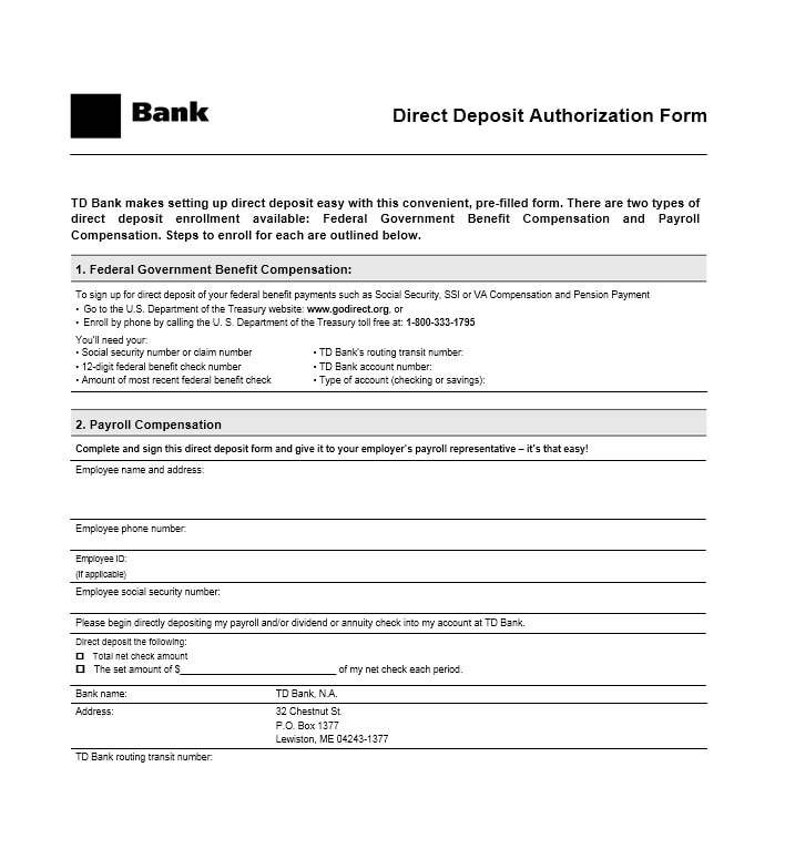 47 direct deposit authorization form templates templatearchive