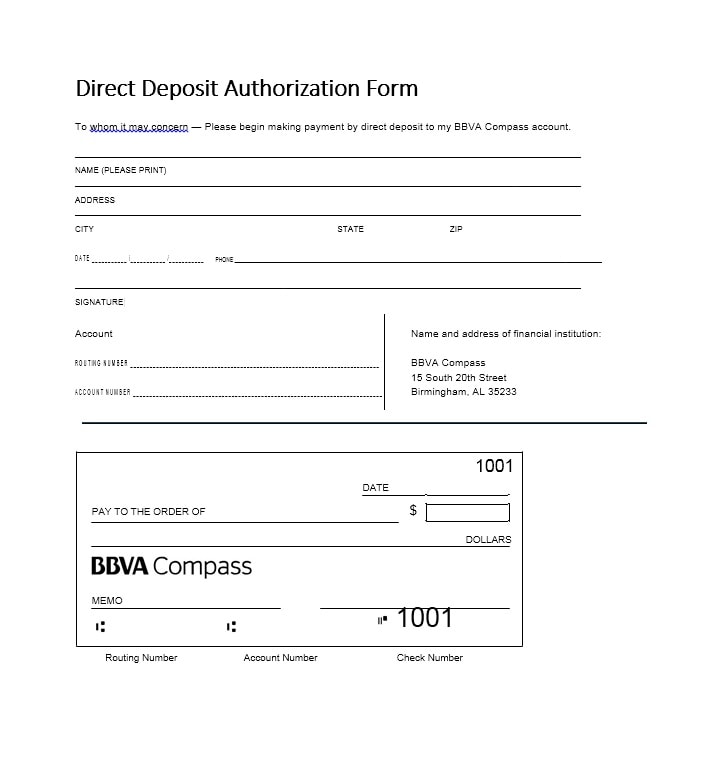 Printable Direct Deposit Form Template