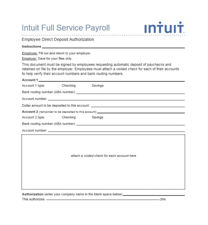 intuit quickbooks employee direct deposit form