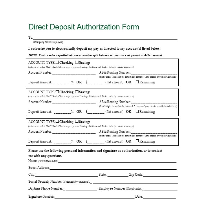 Free Direct Deposit Authorization Forms Pdf Word Eforms Free