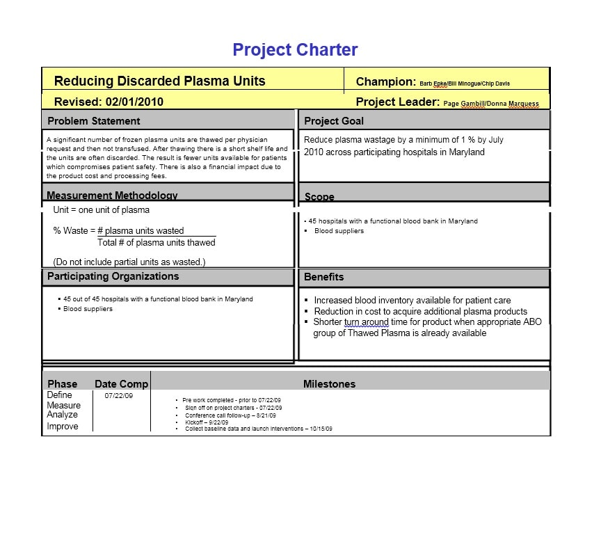 40 Project Charter Templates Samples Excel Word TemplateArchive