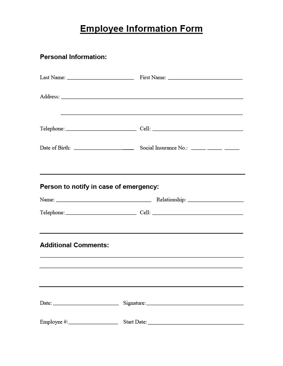 47 Printable Employee Information Forms Personnel