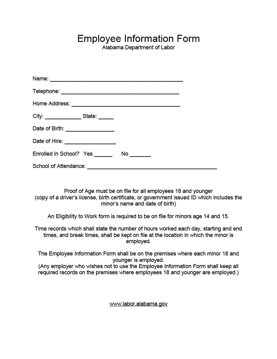 47 Printable Employee Information Forms Personnel