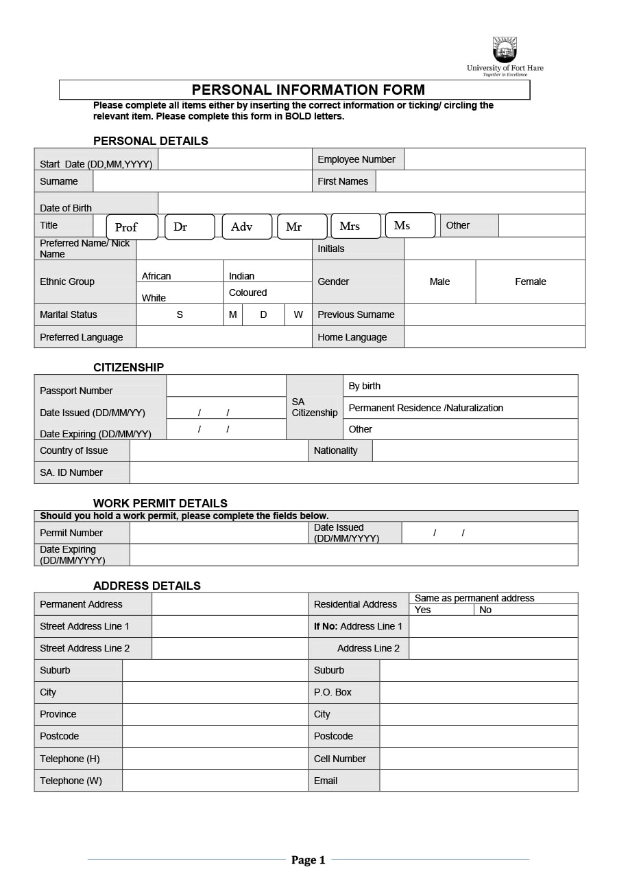 Free Printable Employee Information Form