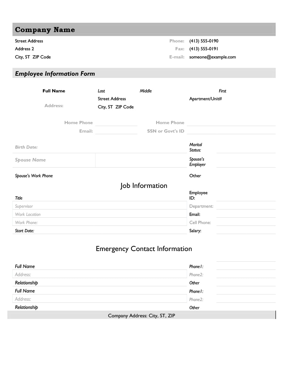 47 Printable Employee Information Forms Personnel Information Sheets 6688