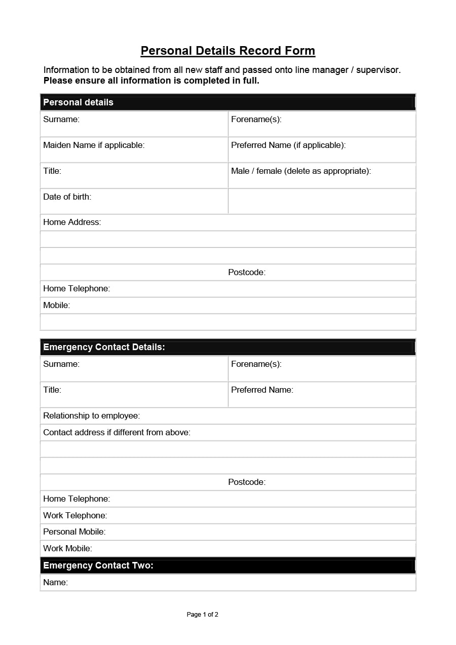 Template Printable Employee Information Form Templates Printable Download