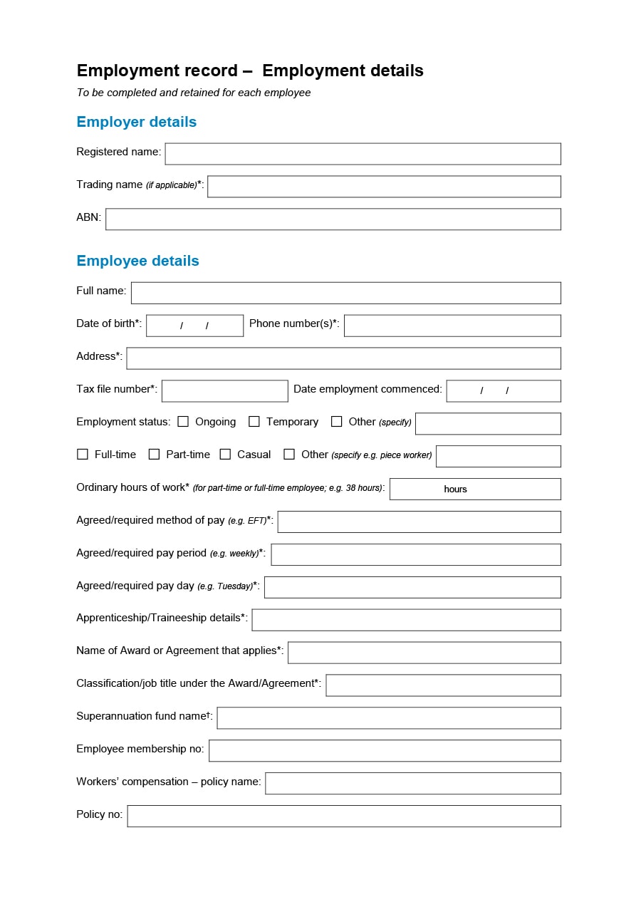 Employee Information Form Template Free