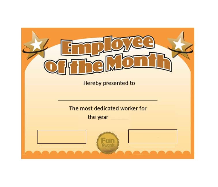 Printable Employee Of The Month Certificate Template Free Free 
