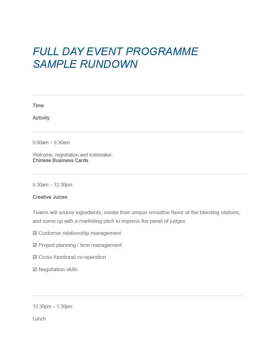 Sample Event Programme Template