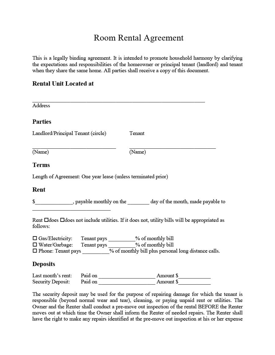 39 simple room rental agreement templates templatearchive