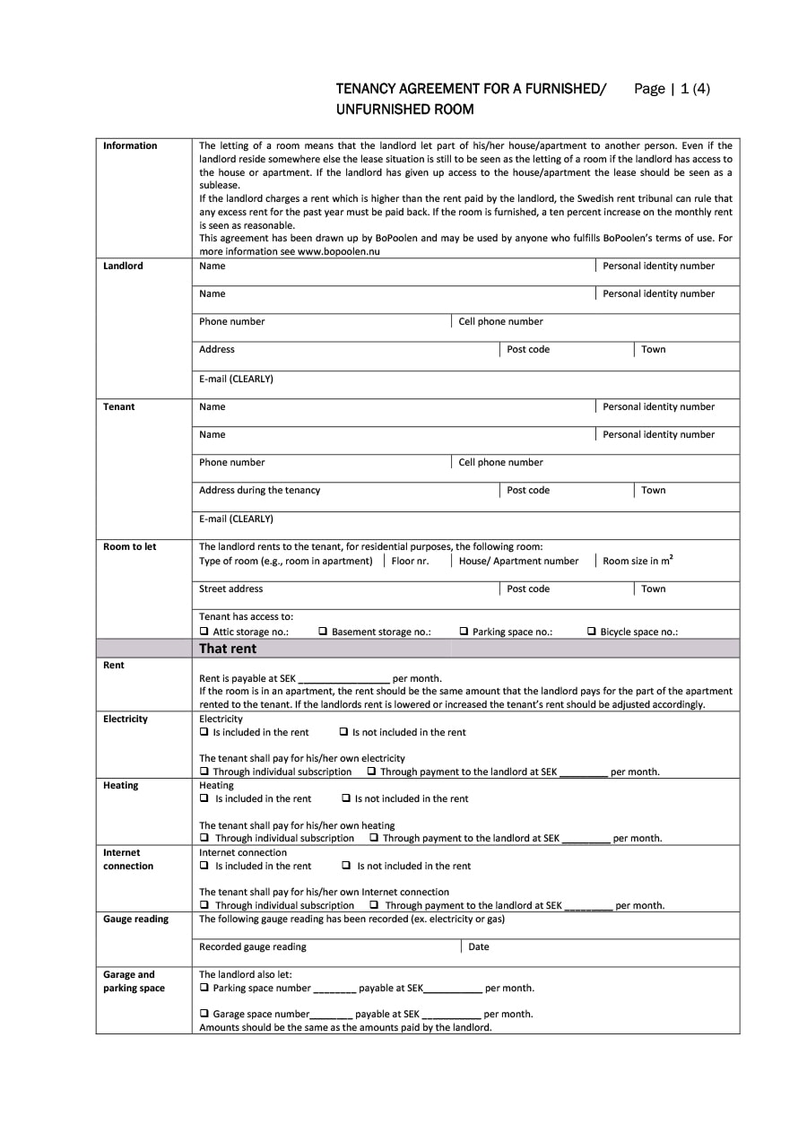 Free Room Rental Agreement Template from templatearchive.com