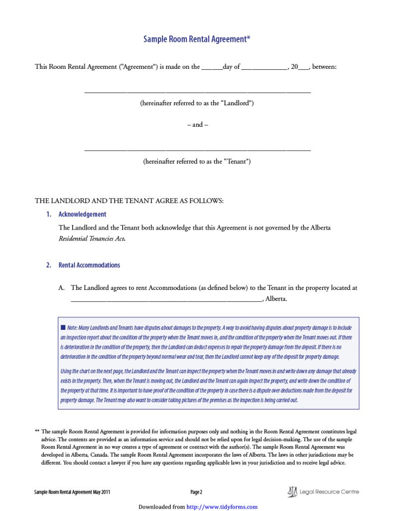 Simple Room Rental Agreement Templates Templatearchive