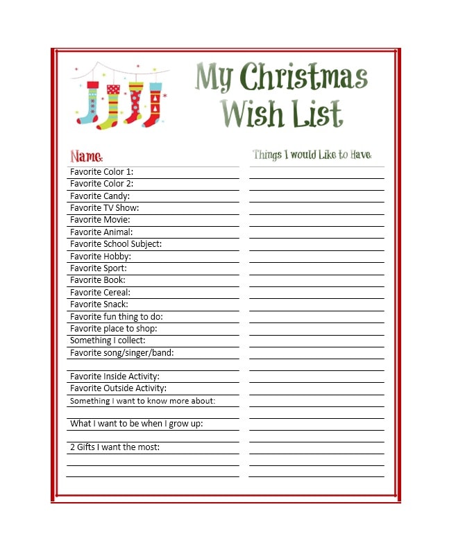 Christmas List Printable