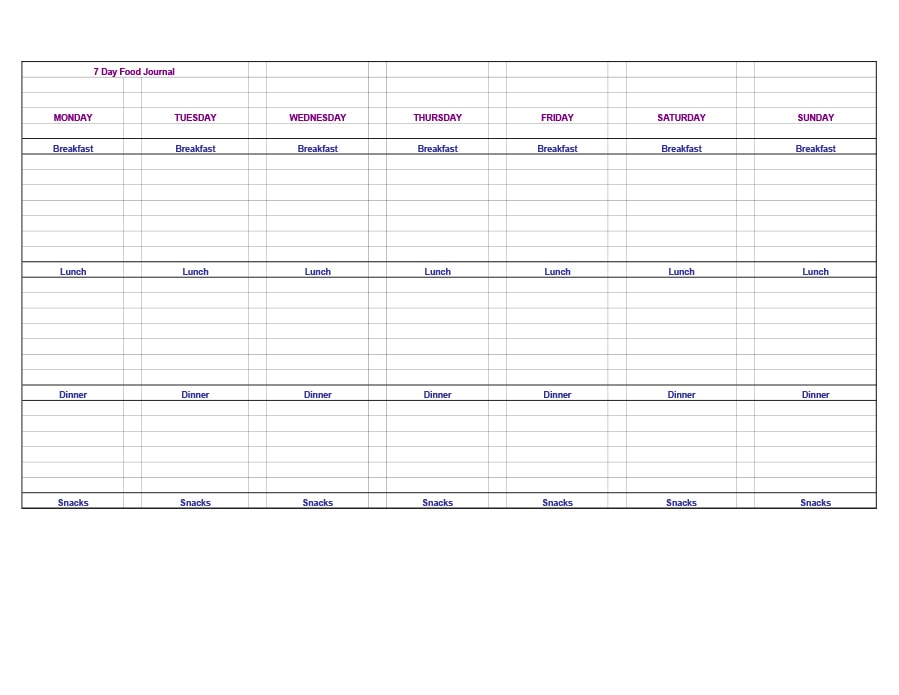 Daily Food Diary Chart