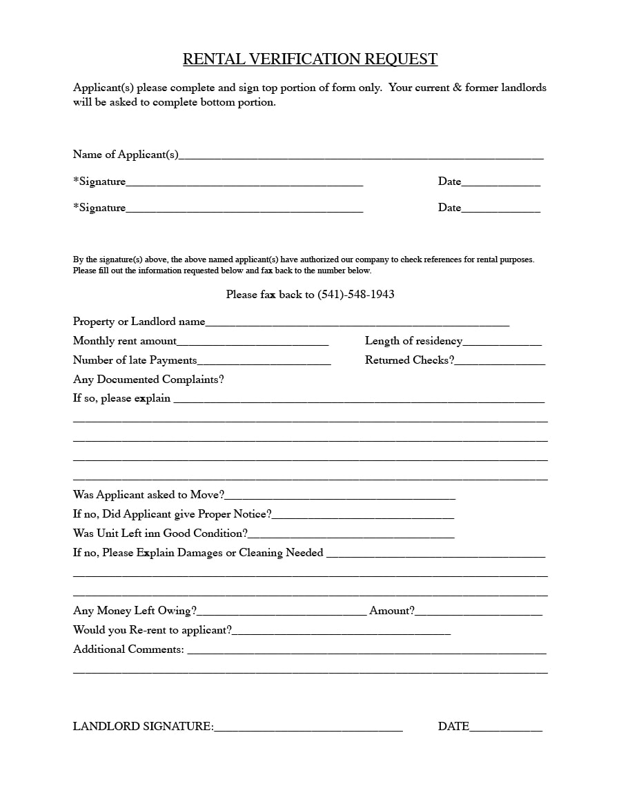 29 Rental Verification Forms (for Landlord or Tenant ...