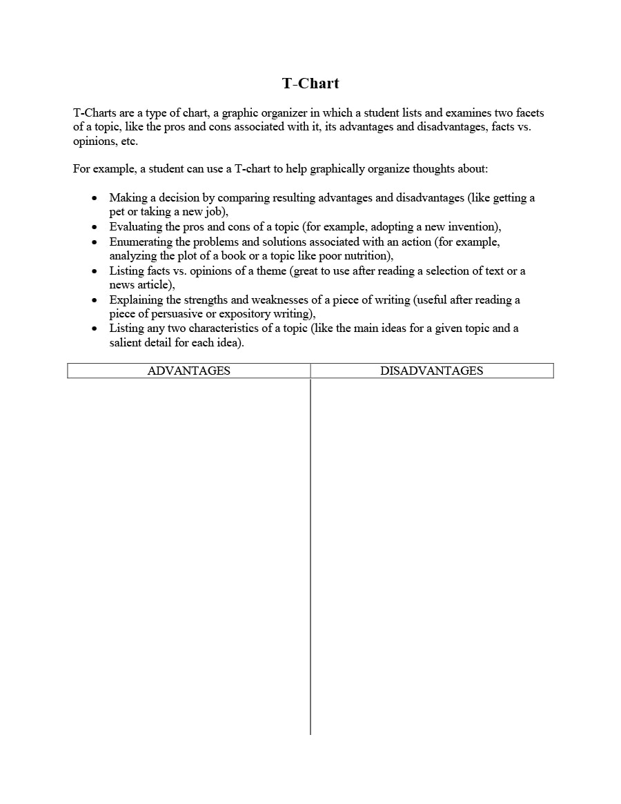 Printable T Chart With Lines