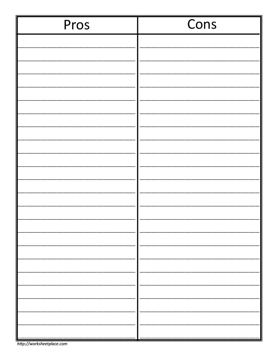 Pros And Cons T Chart