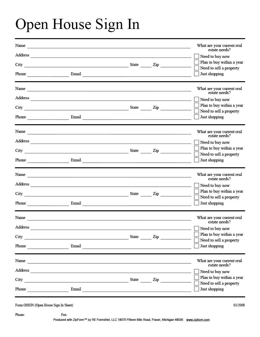 30 Open House Sign in Sheet PDF Word Excel for Real Estate Agent