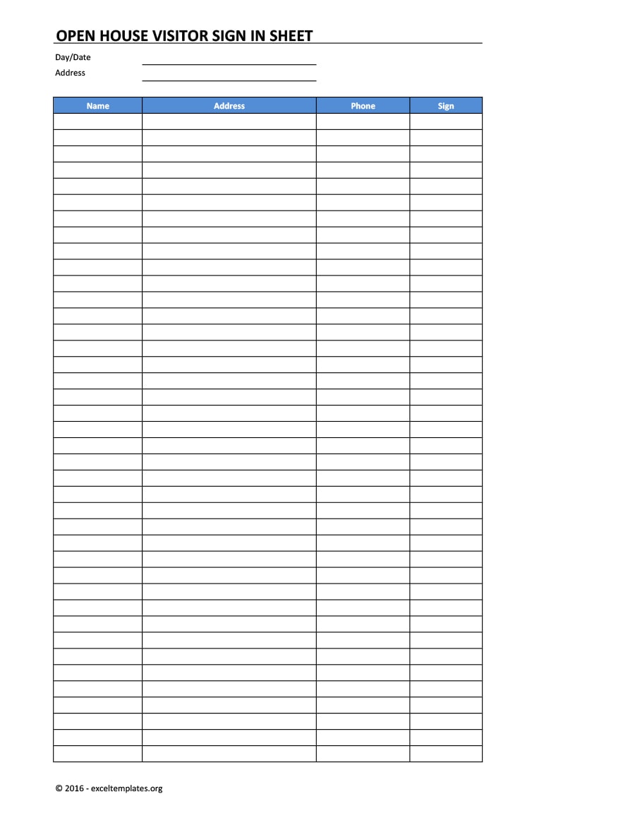 30 Open House Sign in Sheet PDF, Word, Excel for Real ...