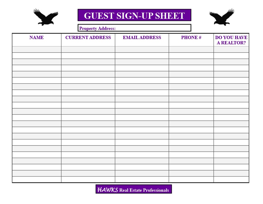 Guest Sign In Sheet For Open