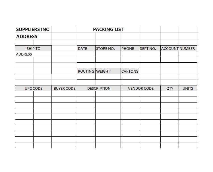 Shipping List Template