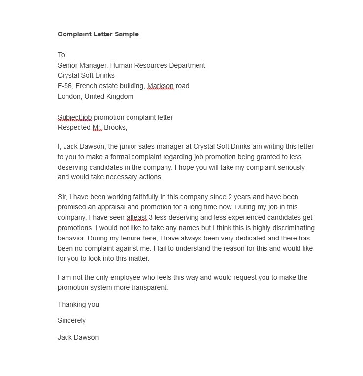 Sample Of Complaint Letter To Human Resources from templatearchive.com