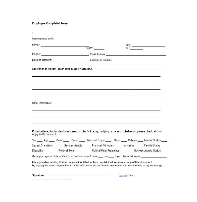 49 Employee Complaint Form And Letter Templates Templatearchive