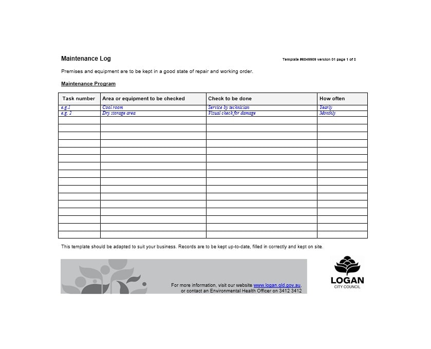Equipment Service Log Template from templatearchive.com