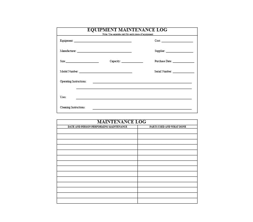 Heavy Equipment Maintenance Log Template from templatearchive.com