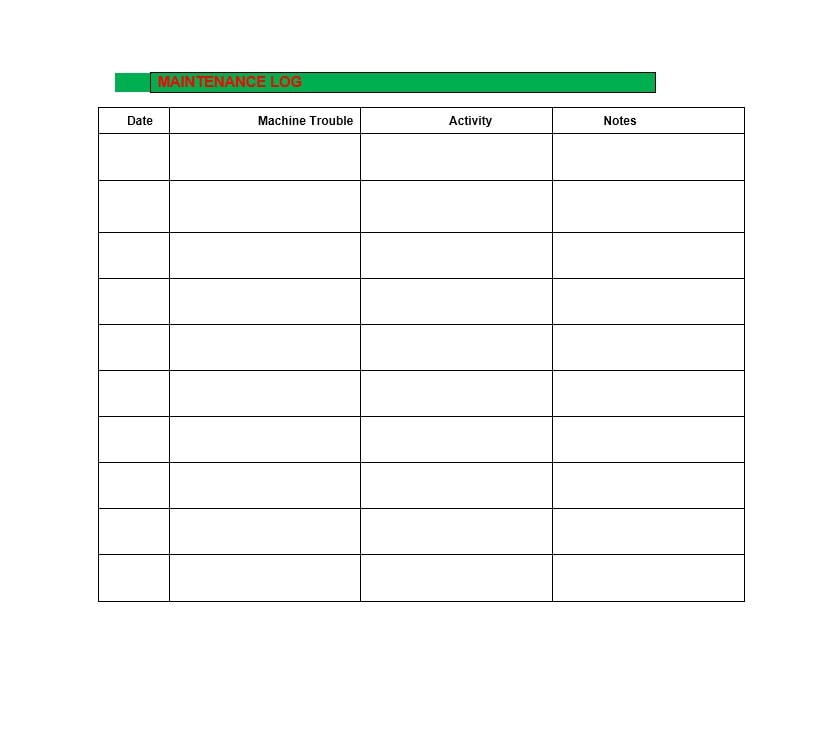 Maintenance Log Book Template from templatearchive.com