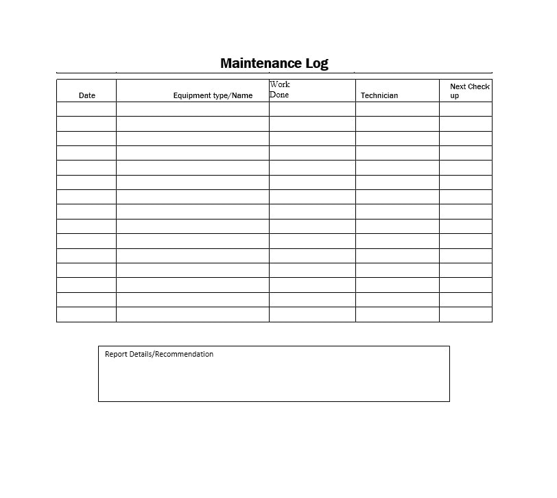 40 Equipment Maintenance Log Templates Templatearchive