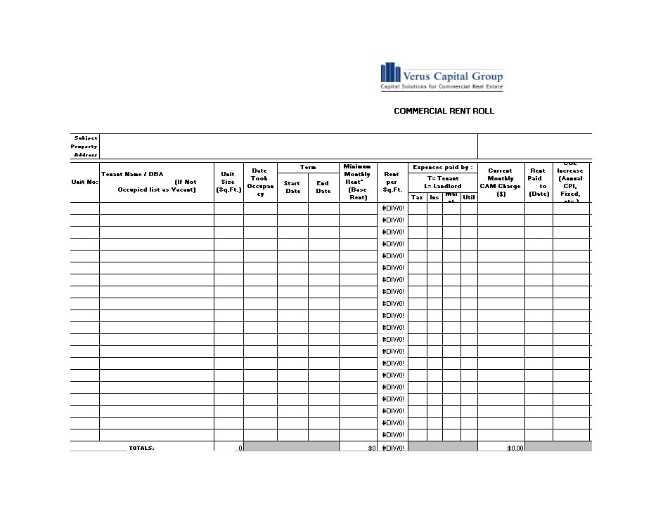 Commercial Rent Roll Sample