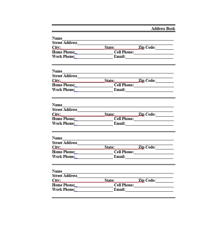 editable printable address book template