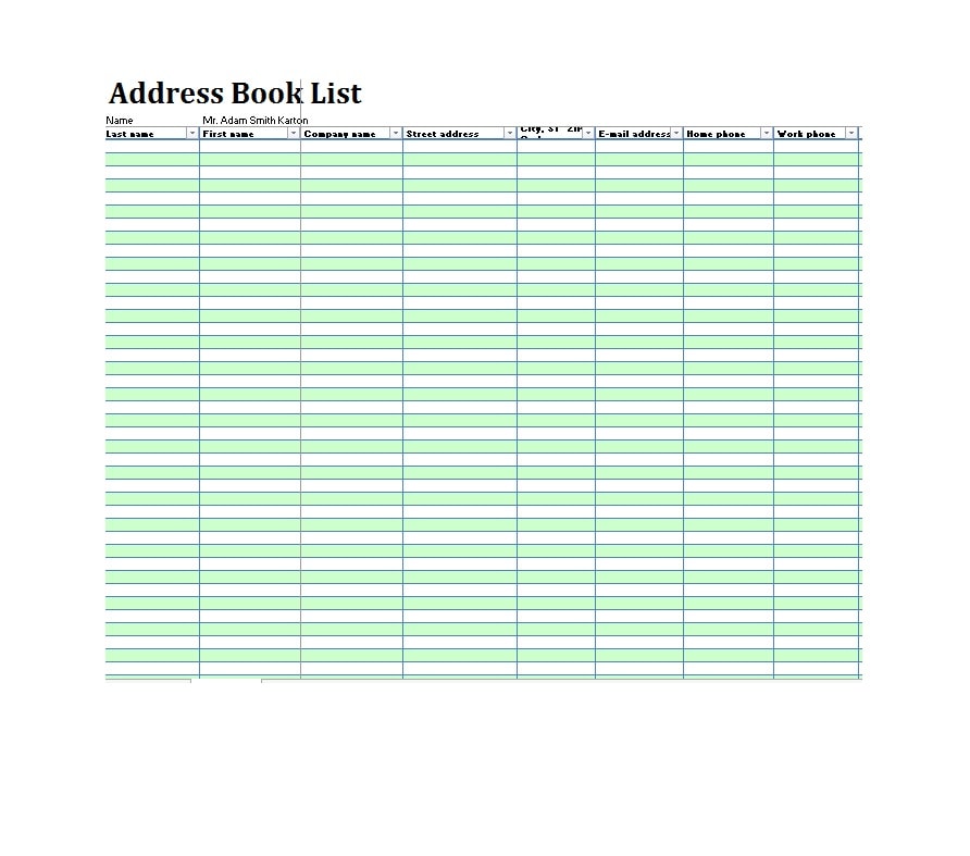 address book template word