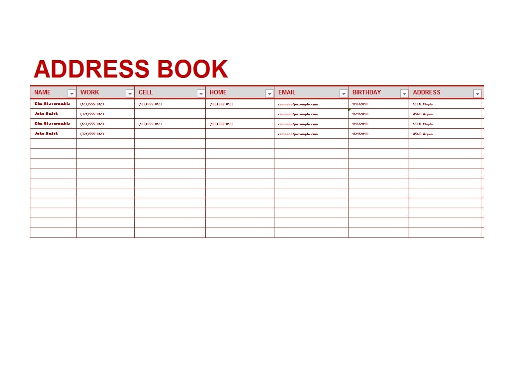 editable printable address book template