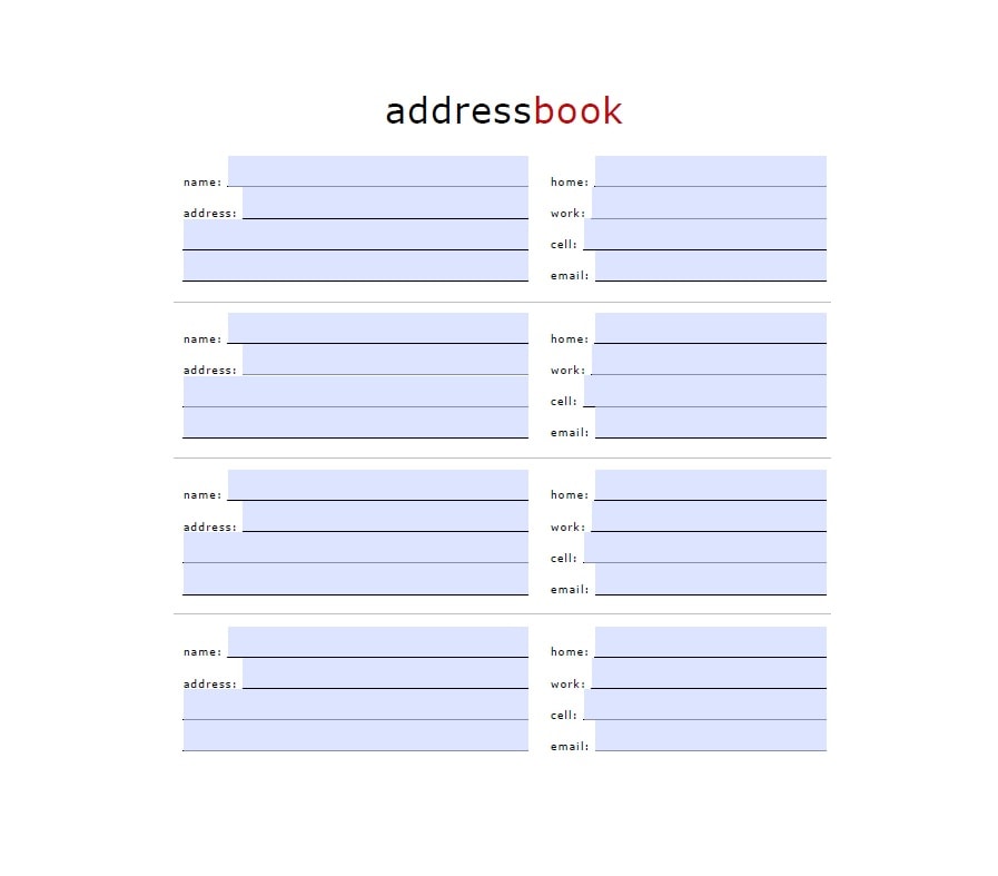 contact book template excel