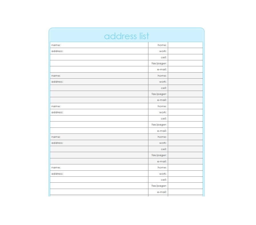 Word Address Book Template from templatearchive.com