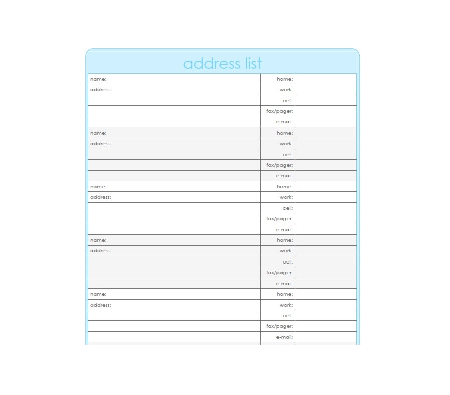 6  Excel Address Template DocTemplates